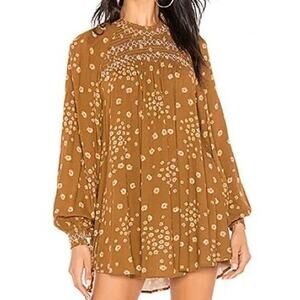 Free People brown floral long sleeve top size S